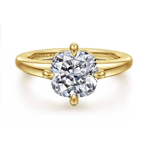 14K Yellow Gold Cushion Cut Solitaire Diamond Engagement Ring