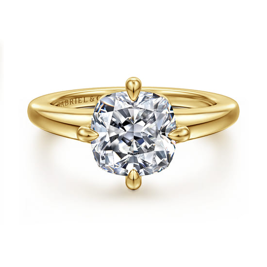 14K Yellow Gold Cushion Cut Solitaire Diamond Engagement Ring