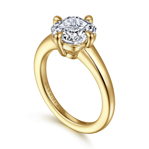 14K Yellow Gold Cushion Cut Solitaire Diamond Engagement Ring