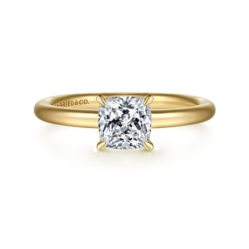 14K Yellow Gold Cushion Cut Solitaire Engagement Ring