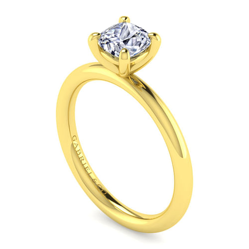 14K Yellow Gold Cushion Cut Solitaire Engagement Ring