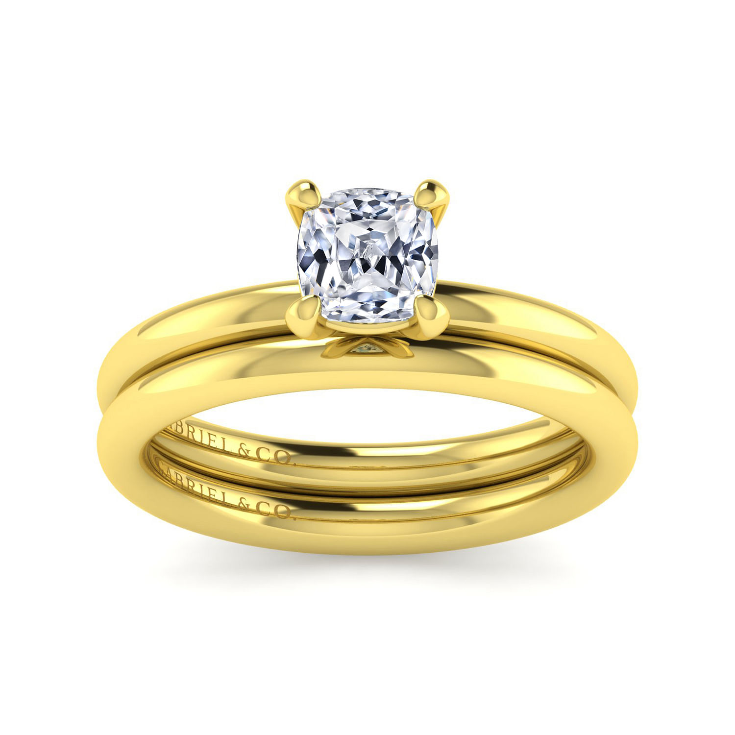 14K Yellow Gold Cushion Cut Solitaire Engagement Ring