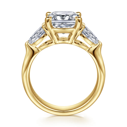 14K Yellow Gold Cushion Cut Three Stone Diamond Engagement Ring