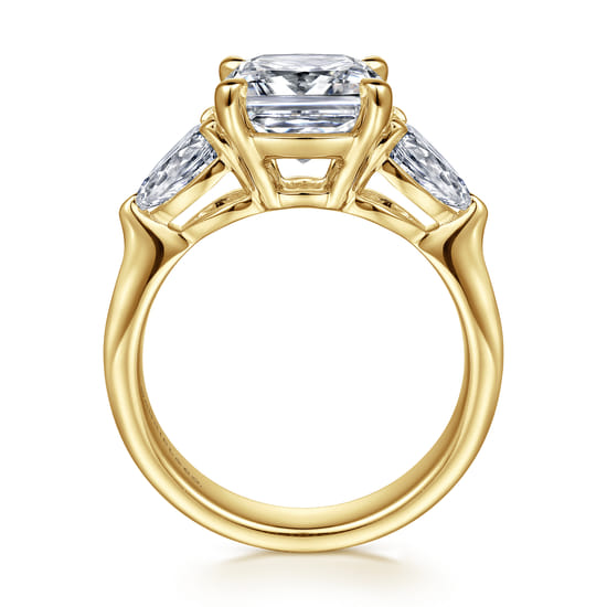14K Yellow Gold Cushion Cut Three Stone Diamond Engagement Ring angle 2