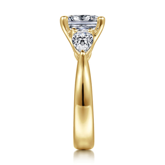 14K Yellow Gold Cushion Cut Three Stone Diamond Engagement Ring angle 5