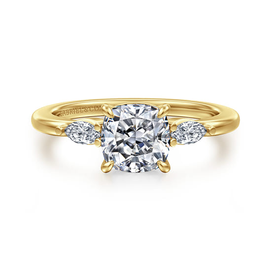 Gabriel - 14K Yellow Gold Cushion Cut Three Stone Diamond Engagement Ring Gabriel - 14K Yellow Gold Cushion Cut Three Stone Diamond Engagement Ring