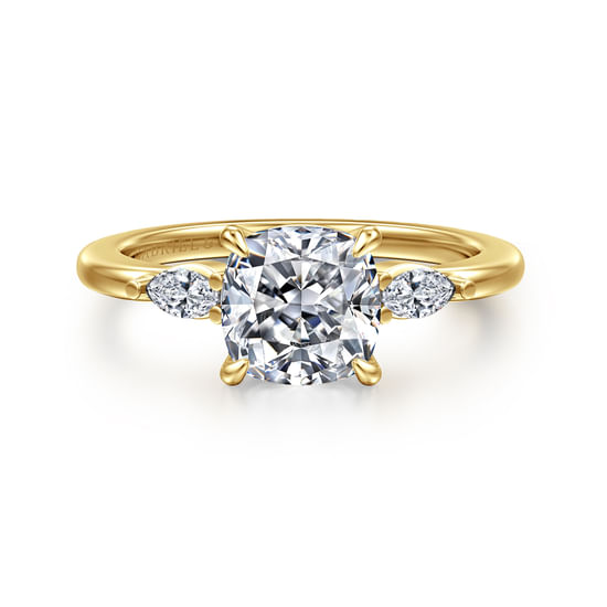 Gabriel - 14K Yellow Gold Cushion Cut Three Stone Diamond Engagement Ring