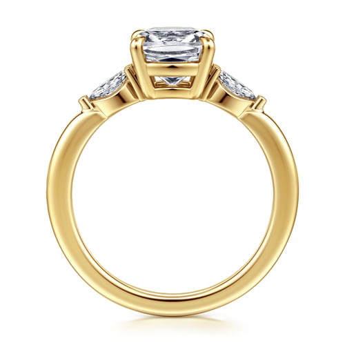 14K Yellow Gold Cushion Cut Three Stone Diamond Engagement Ring