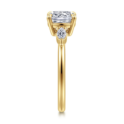 14K Yellow Gold Cushion Cut Three Stone Diamond Engagement Ring