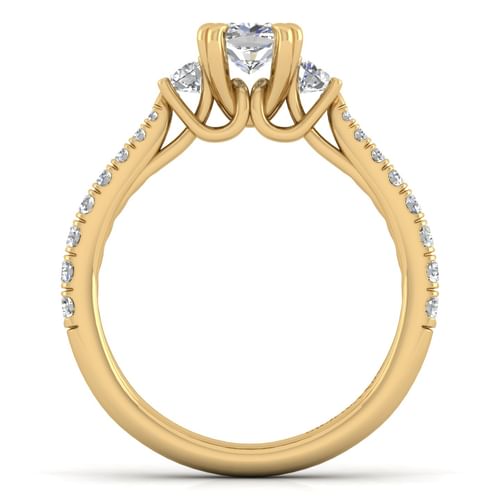 14K Yellow Gold Cushion Cut Three Stone Diamond Engagement Ring