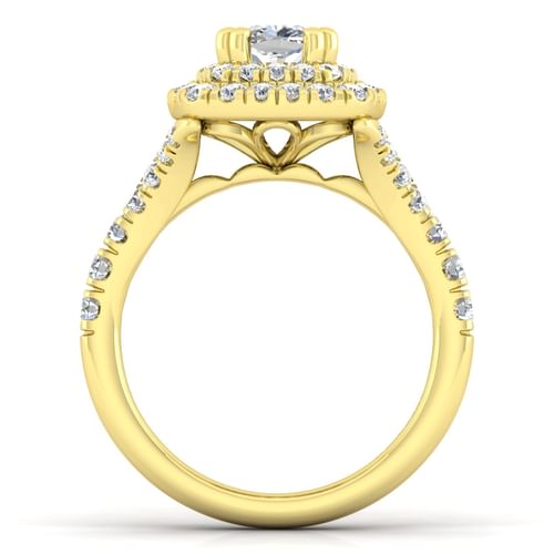 14K Yellow Gold Cushion Double Halo Diamond Engagement Ring