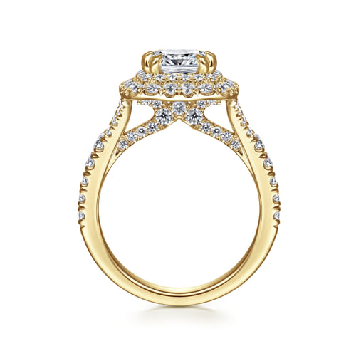 14K Yellow Gold Cushion Double Halo Diamond Engagement Ring