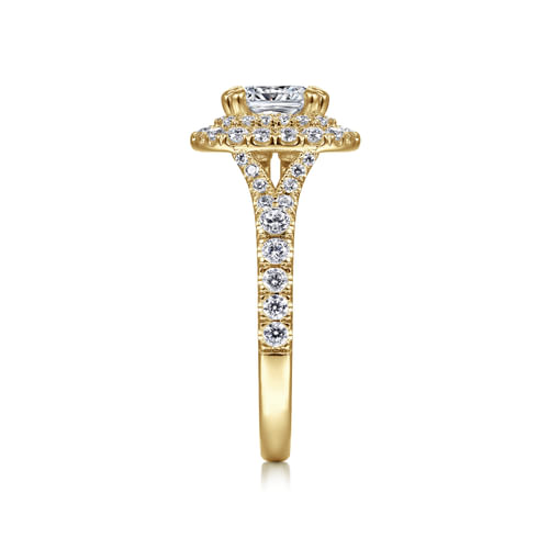 14K Yellow Gold Cushion Double Halo Diamond Engagement Ring