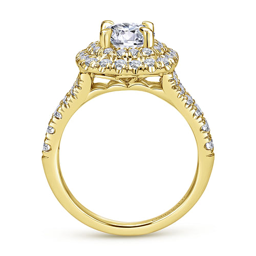 14K Yellow Gold Cushion Double Halo Round Diamond Engagement Ring