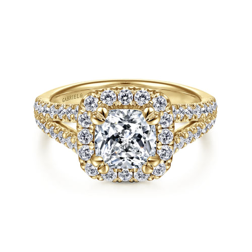 14K Yellow Gold Cushion Halo Diamond Engagement Ring