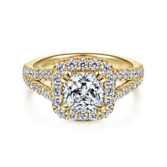 Gabriel - 14K Yellow Gold Cushion Halo Diamond Engagement Ring