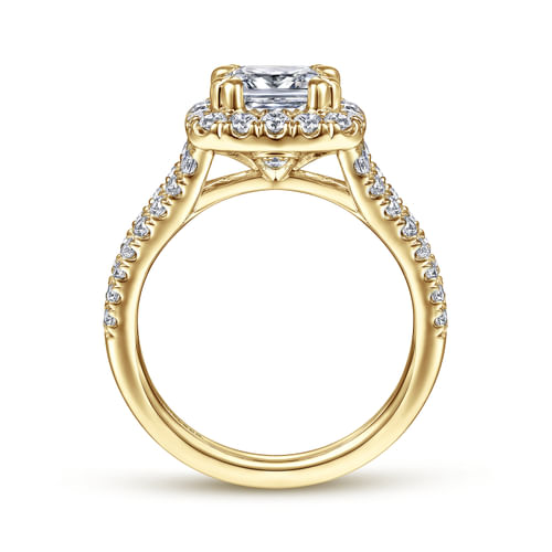 14K Yellow Gold Cushion Halo Diamond Engagement Ring