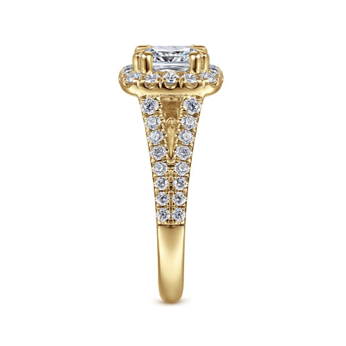 14K Yellow Gold Cushion Halo Diamond Engagement Ring