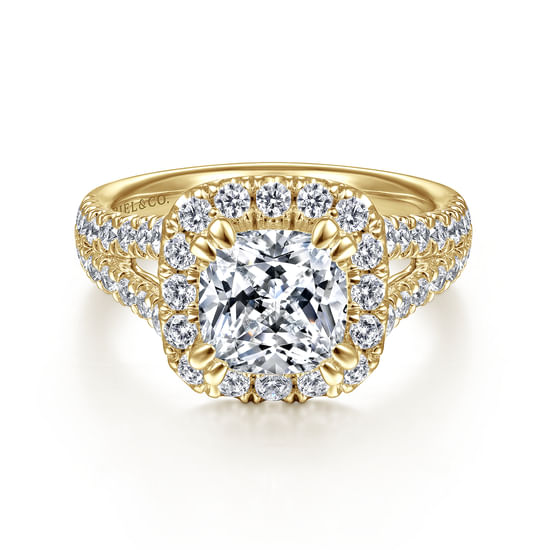 Gabriel - 14K Yellow Gold Cushion Halo Diamond Engagement Ring