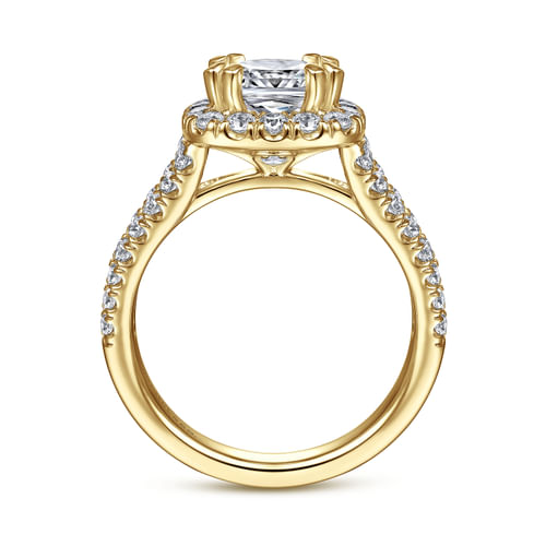 14K Yellow Gold Cushion Halo Diamond Engagement Ring