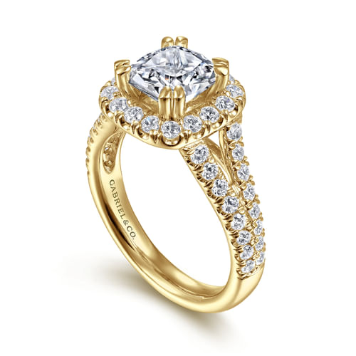 14K Yellow Gold Cushion Halo Diamond Engagement Ring
