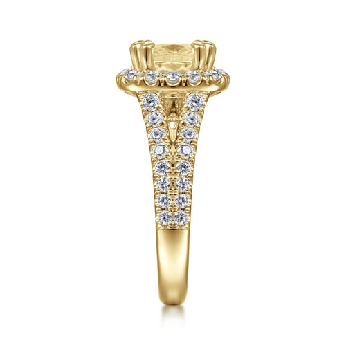 14K Yellow Gold Cushion Halo Diamond Engagement Ring