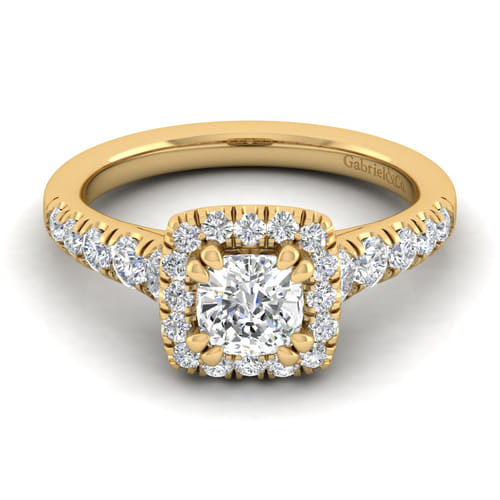14K Yellow Gold Cushion Halo Diamond Engagement Ring