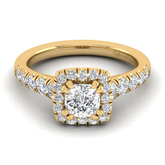 Gabriel - 14K Yellow Gold Cushion Halo Diamond Engagement Ring