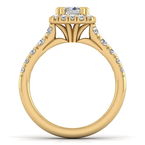 14K Yellow Gold Cushion Halo Diamond Engagement Ring