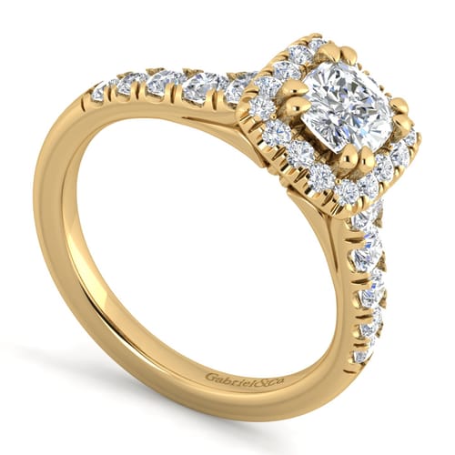14K Yellow Gold Cushion Halo Diamond Engagement Ring