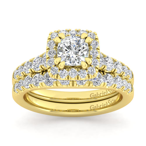 14K Yellow Gold Cushion Halo Diamond Engagement Ring