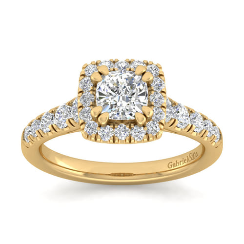 14K Yellow Gold Cushion Halo Diamond Engagement Ring