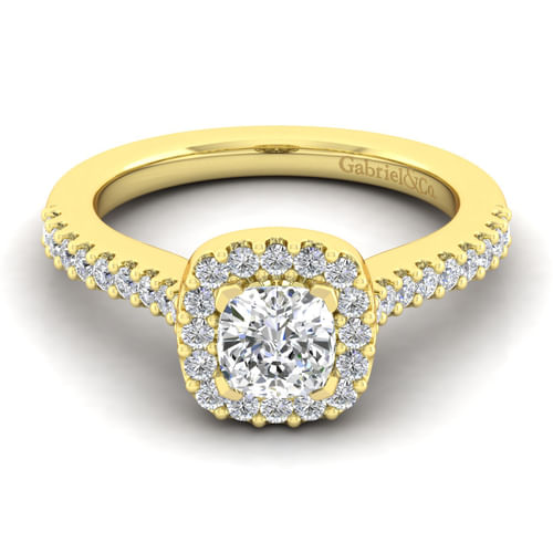 14K Yellow Gold Cushion Halo Diamond Engagement Ring