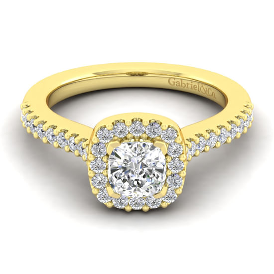 Gabriel - 14K Yellow Gold Cushion Halo Diamond Engagement Ring
