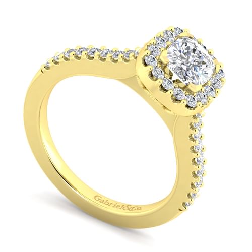 14K Yellow Gold Cushion Halo Diamond Engagement Ring