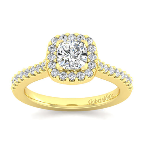 14K Yellow Gold Cushion Halo Diamond Engagement Ring
