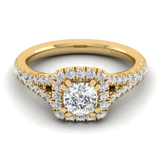 Gabriel - 14K Yellow Gold Cushion Halo Diamond Engagement Ring