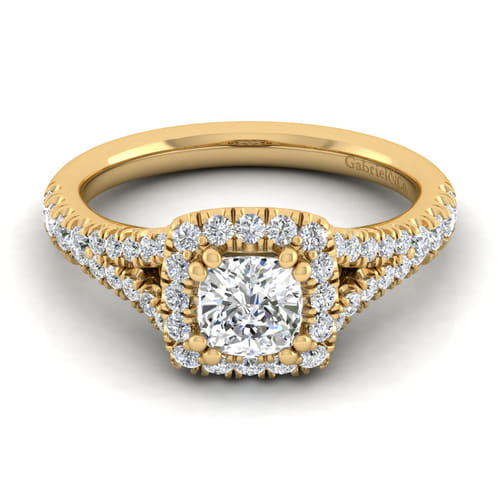 14K Yellow Gold Cushion Halo Diamond Engagement Ring 14K Yellow Gold Cushion Halo Diamond Engagement Ring