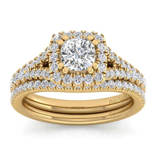 14K Yellow Gold Cushion Halo Diamond Engagement Ring 14K Yellow Gold Cushion Halo Diamond Engagement Ring