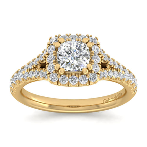 14K Yellow Gold Cushion Halo Diamond Engagement Ring 14K Yellow Gold Cushion Halo Diamond Engagement Ring