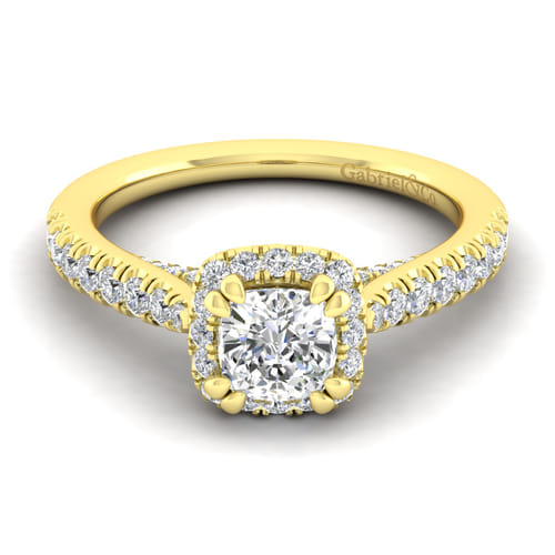 14K Yellow Gold Cushion Halo Diamond Engagement Ring