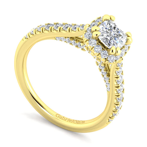14K Yellow Gold Cushion Halo Diamond Engagement Ring
