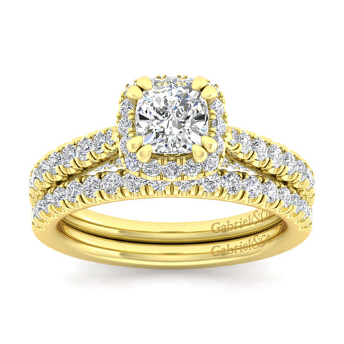 14K Yellow Gold Cushion Halo Diamond Engagement Ring