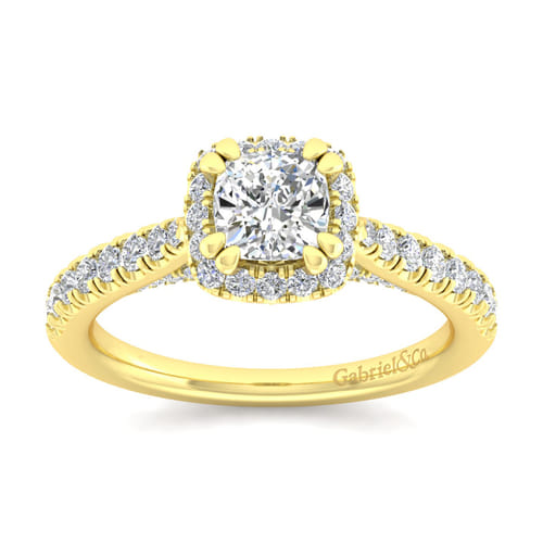 14K Yellow Gold Cushion Halo Diamond Engagement Ring