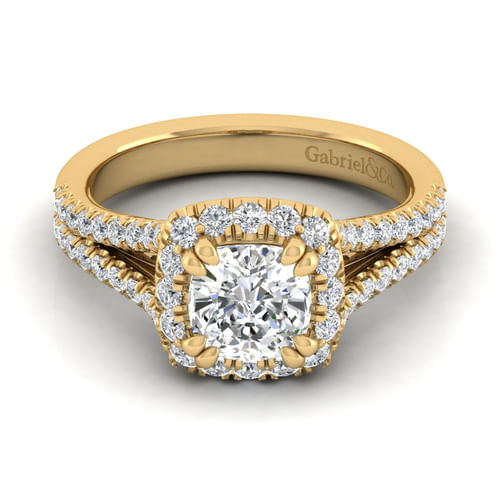 14K Yellow Gold Cushion Halo Diamond Engagement Ring