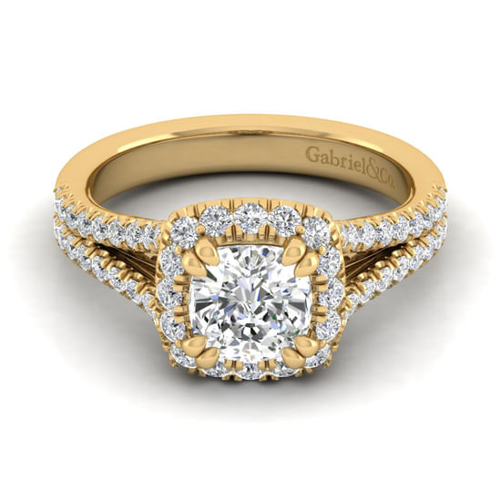 Gabriel - 14K Yellow Gold Cushion Halo Diamond Engagement Ring