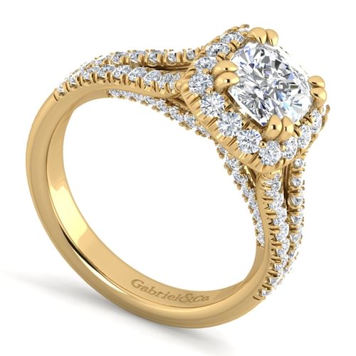 14K Yellow Gold Cushion Halo Diamond Engagement Ring