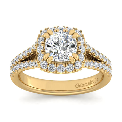 14K Yellow Gold Cushion Halo Diamond Engagement Ring