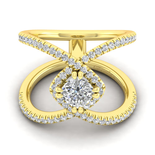 14K Yellow Gold Cushion Halo Diamond Engagement Ring