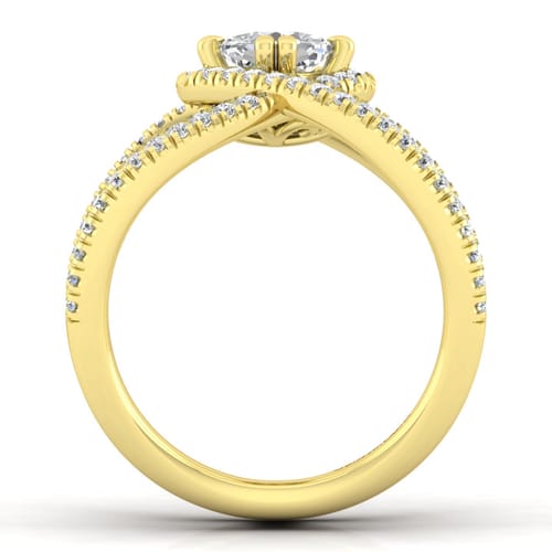 14K Yellow Gold Cushion Halo Diamond Engagement Ring